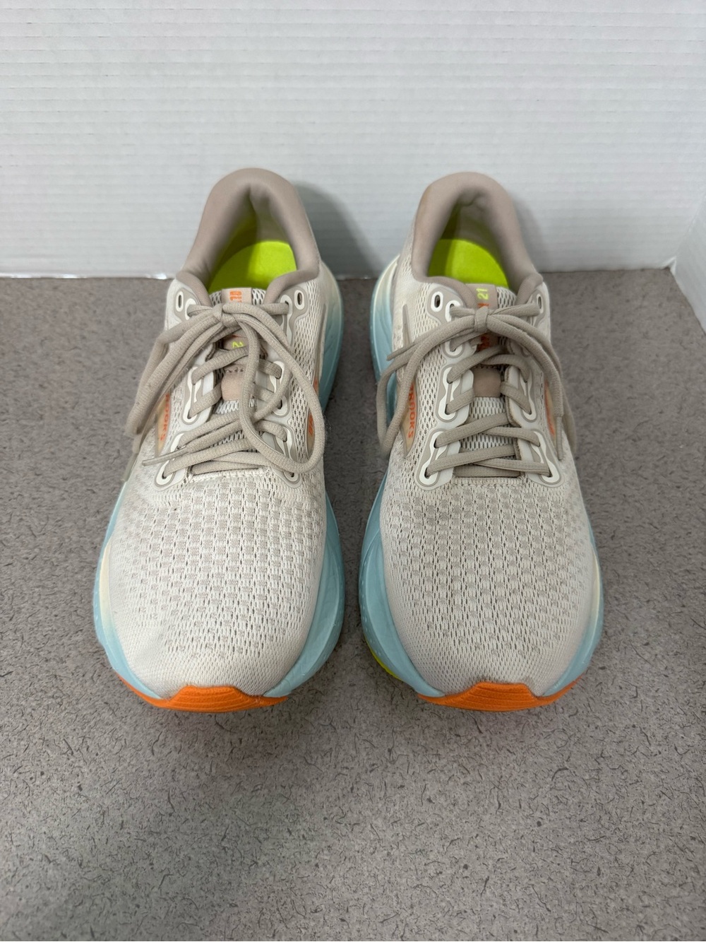 Brooks Glycerin GTS 21 Women's Running Shoes Coconut/Aqua/Autumn Sunset Sz 10.5
